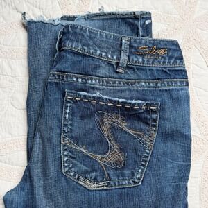 Silver Jeans Size 34 Julia Bootcut Jeans Blue Distressed Low Rise Y2K Grunge